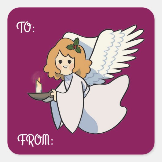 Engel Met Kaars Cadeausticker Vierkante Sticker (Voorkant)