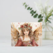 Engel met kerstbloemen feestdagenkaart (Staand voorkant)