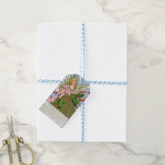  Engel Met Kerstmisbel en Holly Cadeaulabel (Met Touw)