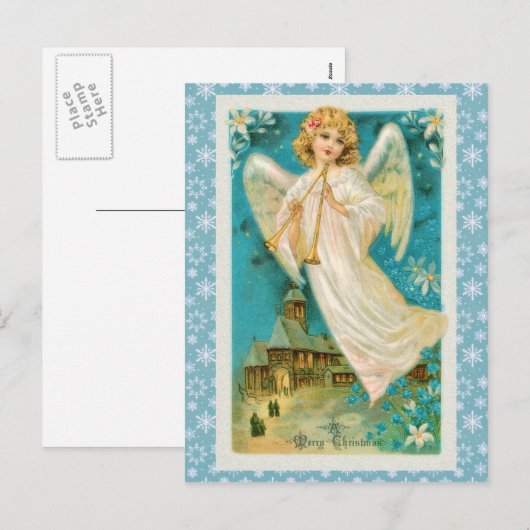  engel met kersttrompet feestdagenkaart (Voorkant / Achterkant)