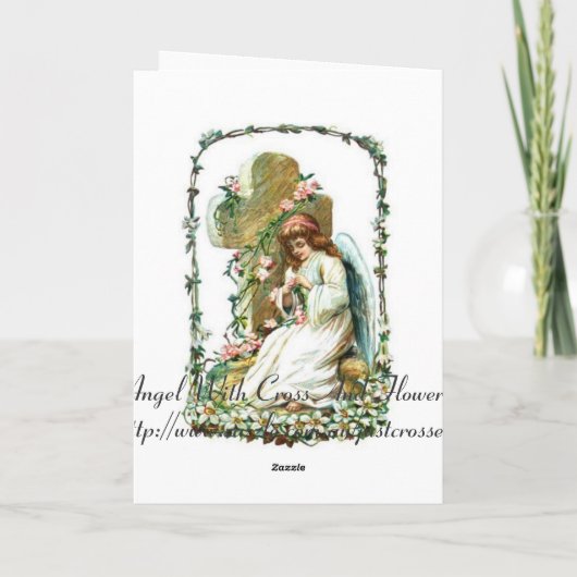 Engel met Kruis en Bloemen Feestdagen Kaart (Achterkant)