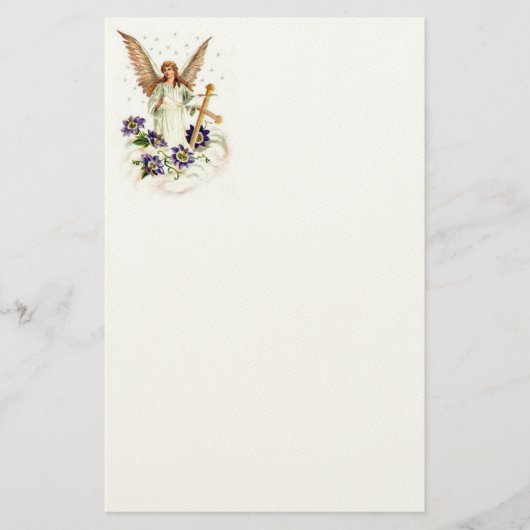 Engel met kruis en clematisbloemen briefpapier (Voorkant)