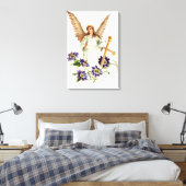 Engel met kruis en clematisbloemen canvas afdruk (Insitu (Slaapkamer))