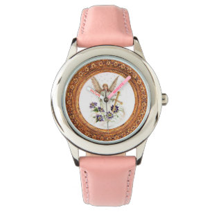 Engel met kruis en clematisbloemen horloge