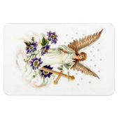 Engel met kruis en clematisbloemen magneet (Horizontaal)