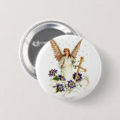 Engel met kruis en clematisbloemen ronde button 5,7 cm (Voorkant /achterkant)