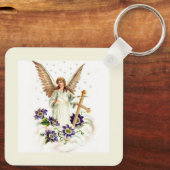Engel met kruis en clematisbloemen sleutelhanger (Achterkant)
