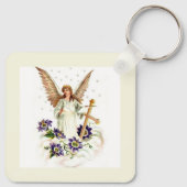 Engel met kruis en clematisbloemen sleutelhanger (Achterkant)