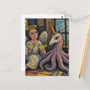 engel met margarita's en octopus eenhoorn fantasie briefkaart