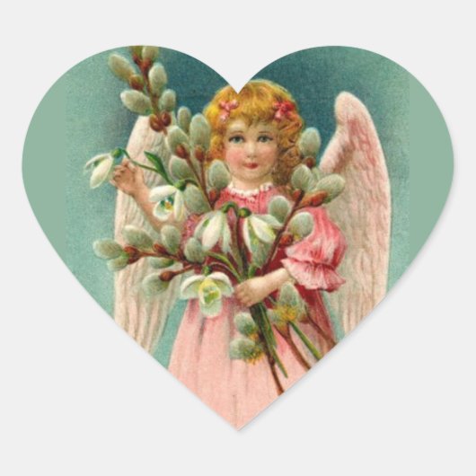 Engel met mooie roze jurk hart sticker (Voorkant)