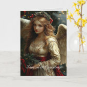 Engel met rode sjerp Kerstmis Kaart (Gele Bloem)