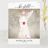 Engel met rood hart: "Wees stil en weet" Kaart (Gele Bloem)