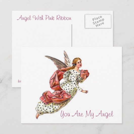  engel met roze lint briefkaart (Voorkant / Achterkant)