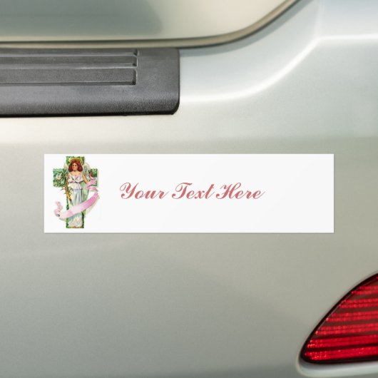 Engel met roze lint bumpersticker (Op auto)