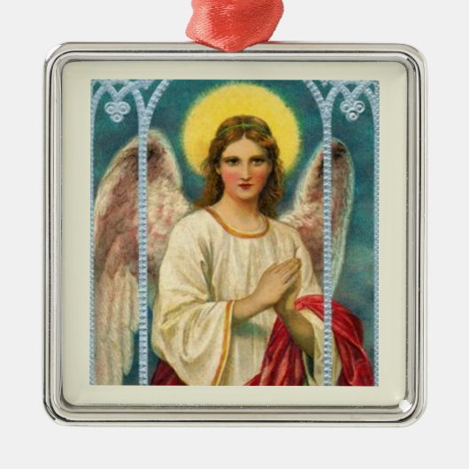Engel met roze lint Triptiek Metalen Ornament (Voorkant)
