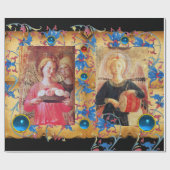 ENGEL MET ROZEN BLAUW BLOEMPERKAMENT EN PARELTJES CADEAUPAPIER (Vlak)