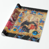 ENGEL MET ROZEN BLAUW BLOEMPERKAMENT EN PARELTJES CADEAUPAPIER (Uitgerold)