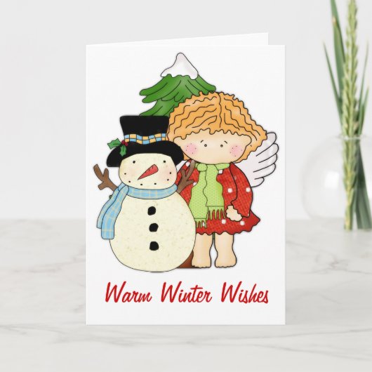 Engel met Sneeuwman Warme Winterwensen Kaart (Voorkant)