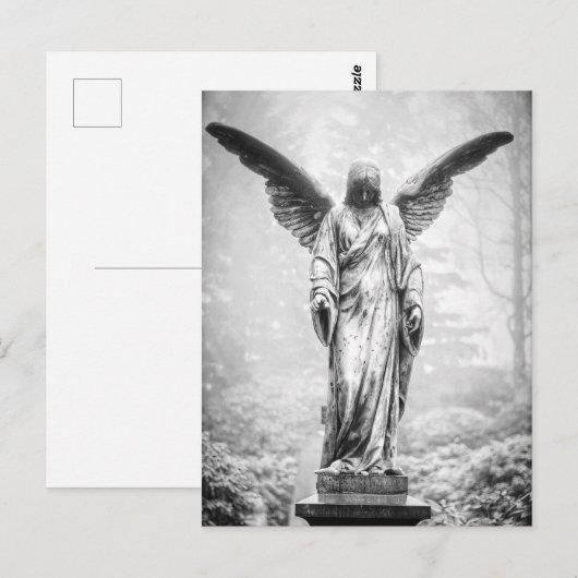 Engel met uitgeruste vleugelsculptuur briefkaart (Voorkant / Achterkant)