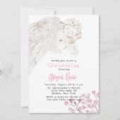 Engel met Vleugels Roze Bloemen Doop Kaart (Voorkant)