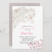 Engel met Vleugels Roze Bloemen Doop Kaart (Voorkant / Achterkant)