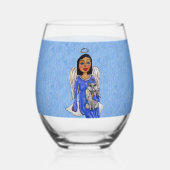Engel met witte kat op wolk Hemelblauw Wijnglas Zonder Voet (Voorkant)