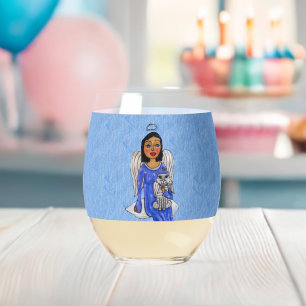 Engel met witte kat op wolk Hemelblauw Wijnglas Zonder Voet