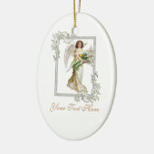 Engel met witte lelies keramisch ornament (Links)