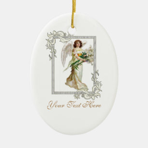 Engel met witte lelies keramisch ornament