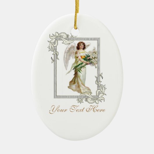 Engel met witte lelies keramisch ornament (Voorkant)