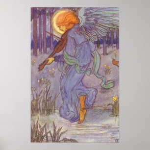 Engel Muzikant die een Viool Speelt, Vintage Muzie Poster