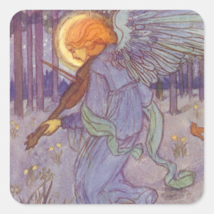 Engel Muzikant Vioolspelend, Vintage Muziek Vierkante Sticker