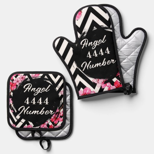 Engel nummer "4444" ovenwant & pannenlap set (Voorkant / Achterkant)