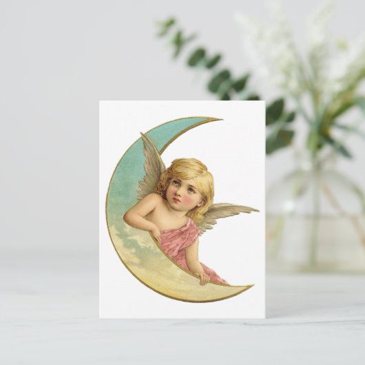  Engel op Crescent Moon Briefkaart (Staand voorkant)