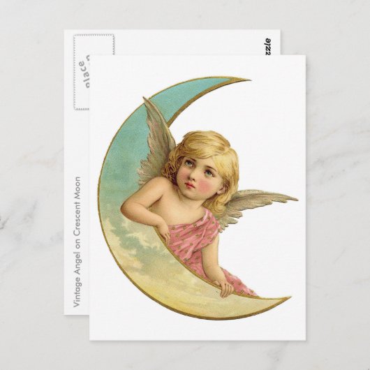  Engel op Crescent Moon Briefkaart (Voorkant / Achterkant)