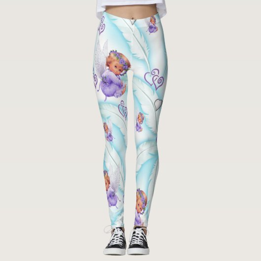 Engel Paarse Harten Broek Leggings (Voorkant)