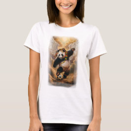 Engel Panda speelt Voetbal in de Lucht op een T-shirt
