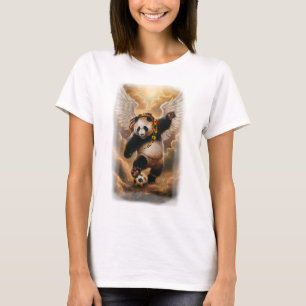 Engel Panda speelt Voetbal in de Lucht op een T-shirt
