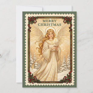 engel   Retro Postzegel Kerst Kaart