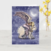 Engel rijdt op ijsbeer Kerstvakantie Kunst Kaart (Gele Bloem)