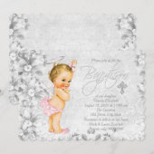 engel roze en grijs doopsel kaart (Voorkant / Achterkant)