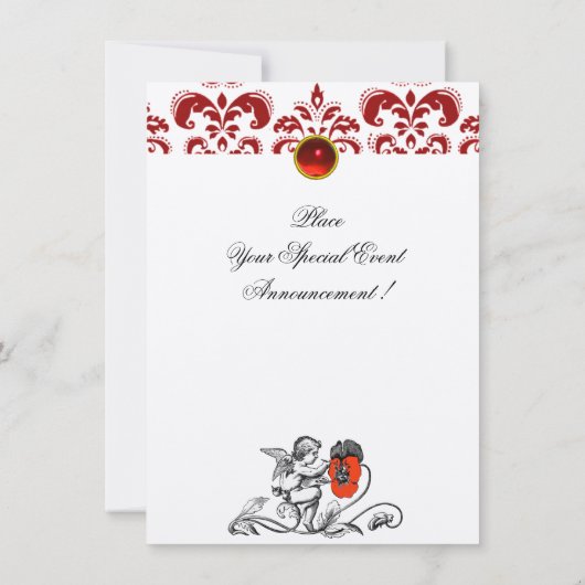 ENGEL SCHILDEREND EEN RODE BLOEM DAMAST MONOGRAM KAART (Achterkant)