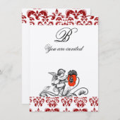 ENGEL SCHILDEREND EEN RODE BLOEM DAMAST MONOGRAM v Kaart (Voorkant / Achterkant)