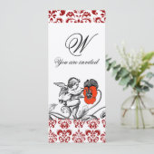 ENGEL SCHILDEREND EEN RODE BLOEM DAMAST MONOGRAM v Kaart (Staand voorkant)