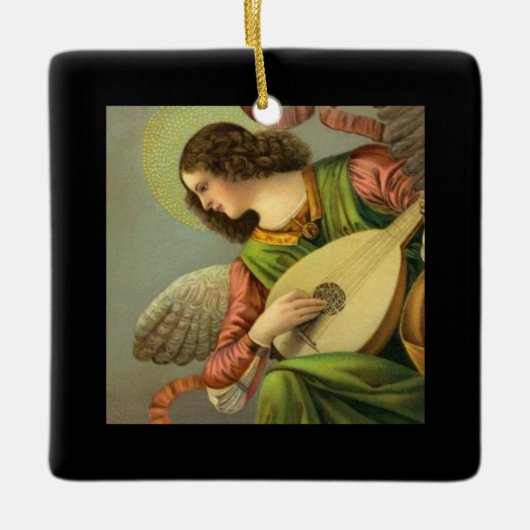 Engel Schilderij Met Mandoline Keramisch Ornament (Voorkant)