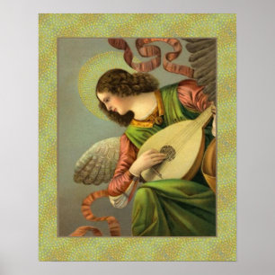 Engel Schilderij Met Mandoline Poster