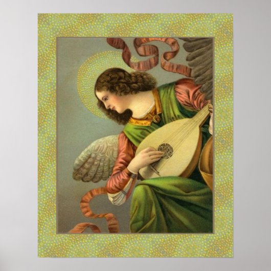 Engel Schilderij Met Mandoline Poster (Voorkant)