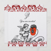 ENGEL SCHILDERT EEN RODE BLOEM DAMAST MONOGRAM ijs Kaart (Voorkant / Achterkant)