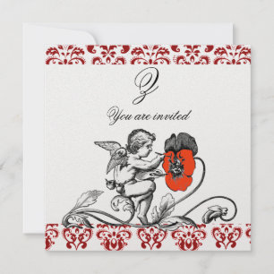 ENGEL SCHILDERT EEN RODE BLOEM DAMAST MONOGRAM ijs Kaart