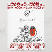 ENGEL SCHILDERT EEN RODE BLOEM DAMAST MONOGRAM KAART (Voorkant / Achterkant)